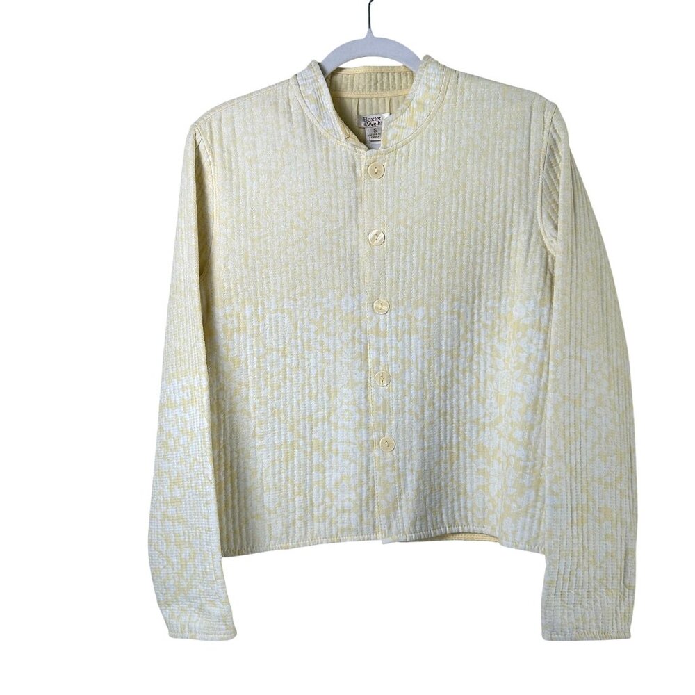 Baxter & Wells Quilted Blazer Jacket Size S Yellow Floral Button Up Long Sleeve